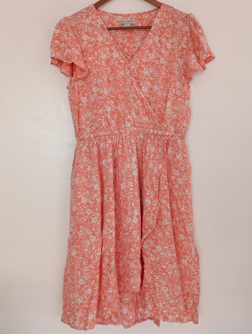 Peyton & Parker Coral Floral Faux Wrap-Front Midi Dress